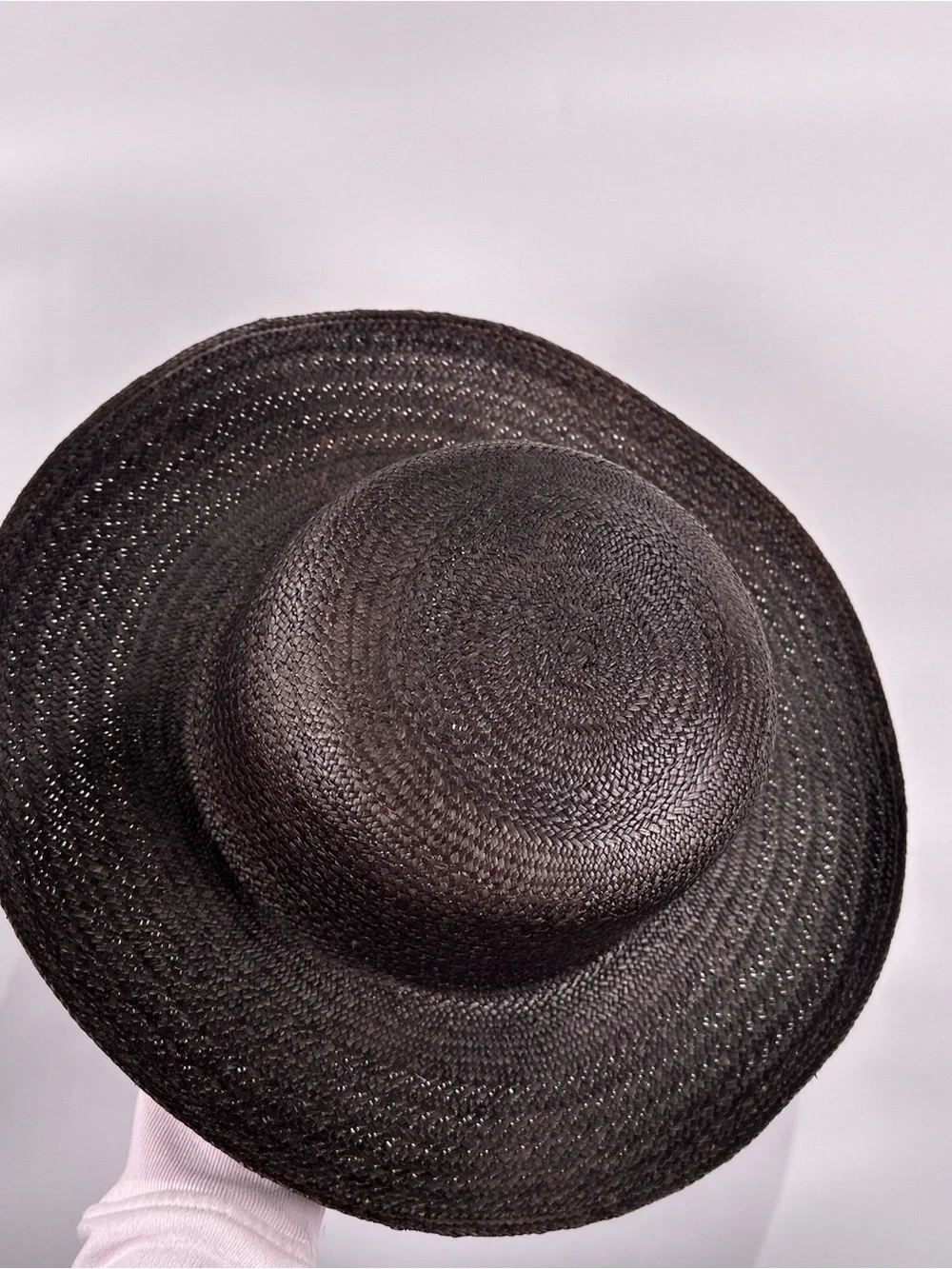 Toucan Panama Boater Hat Flat Crown Woven Straw Black OS
